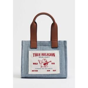True Religion Light Wash Denim Mini Tote Crossbody Bag with Leather Handles